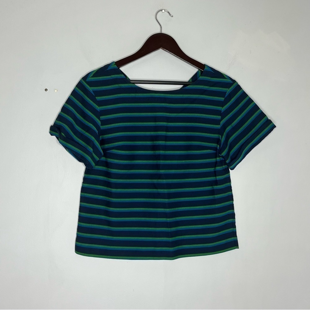 J. Crew Size XS Boxy Cuff Sleeve Stripe Blouse Blue Basic